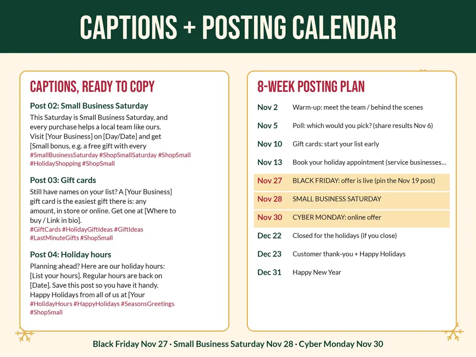 Captions and posting calendar